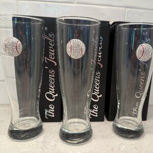 The Queens' Jewels Baseball Rhinestone Jewel Pilsner Glass - Set of 3 - NEW